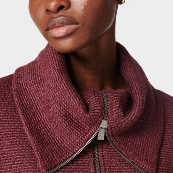 Sweaty Betty Restful Boucle Half Zip – Burgundy Red, Textured Knit, Size 6 - Picture 2 of 6